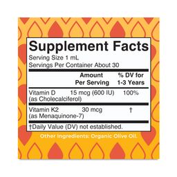 Toddler Vitamin D3+K2 Drops, Unflavored