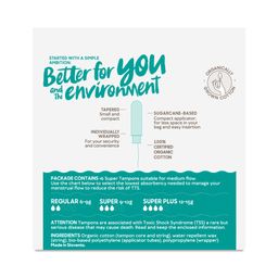 Organic Cotton Tampons with BioCompact Applicator, Super
