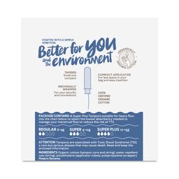 Organic Cotton Tampons with BioCompact Applicator, Super Plus