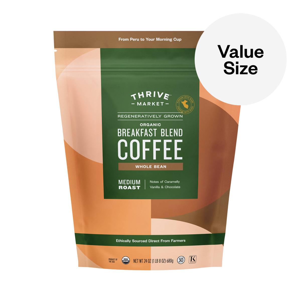 Breakfast Blend Coffee, Regeneratively Grown Organic, Whole Bean, Value Size