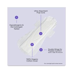 100% Organic Cotton Cover Overnight Pads with Wings, Cooling Herbs