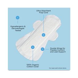 100% Organic Cotton Cover Super Pads with Wings, Cooling Herbs