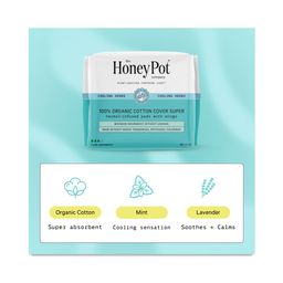 100% Organic Cotton Cover Super Pads with Wings, Cooling Herbs