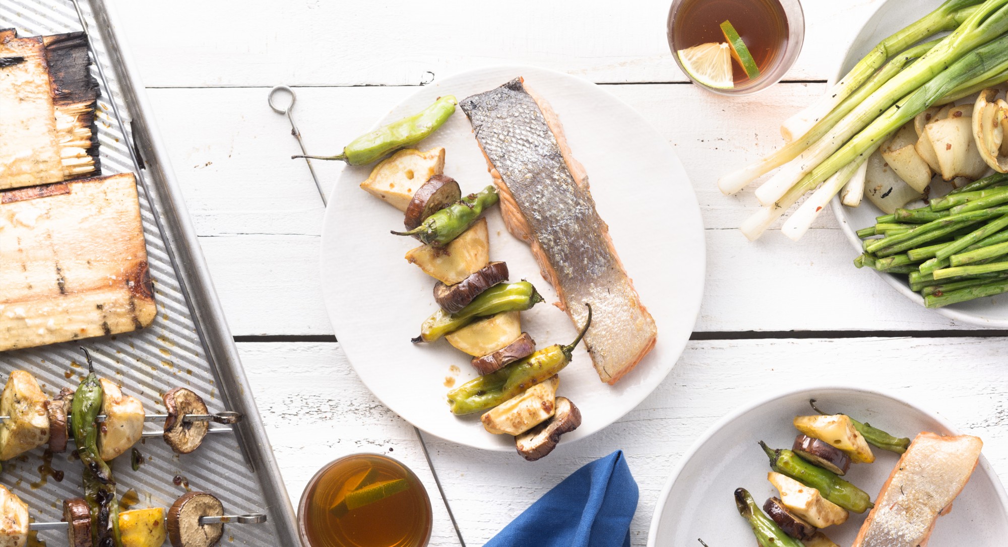 Cedar Plank Salmon w/ Grilled Vegetable Kabobs Thrive Market